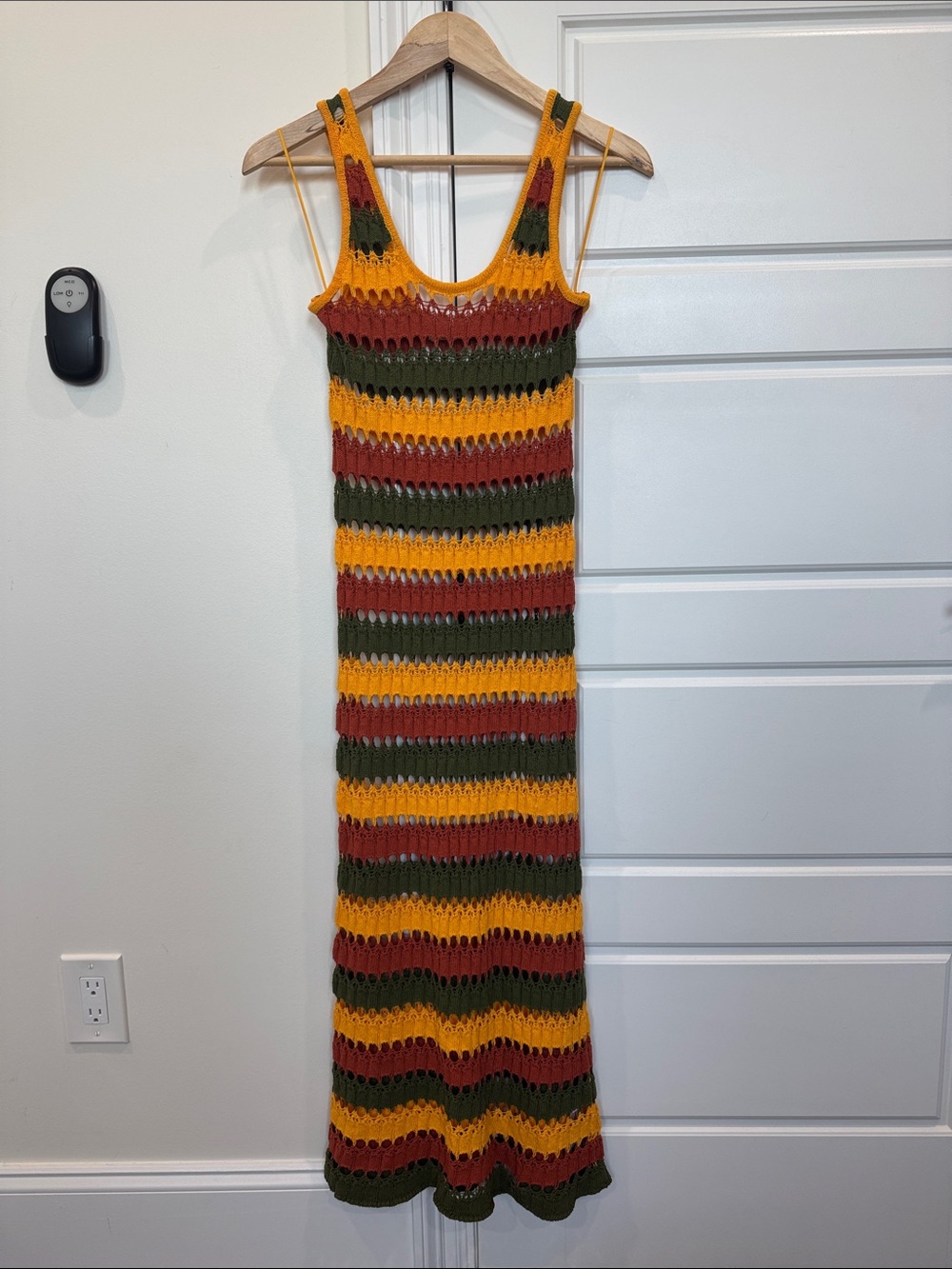Zara Jamaican Vibes Knit Cover Up Women’s Dress Green Yellow Rust, size Small